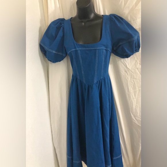 Moon River royal blue puff sleeve smocked midi dress size small brand new - Picture 11 of 14